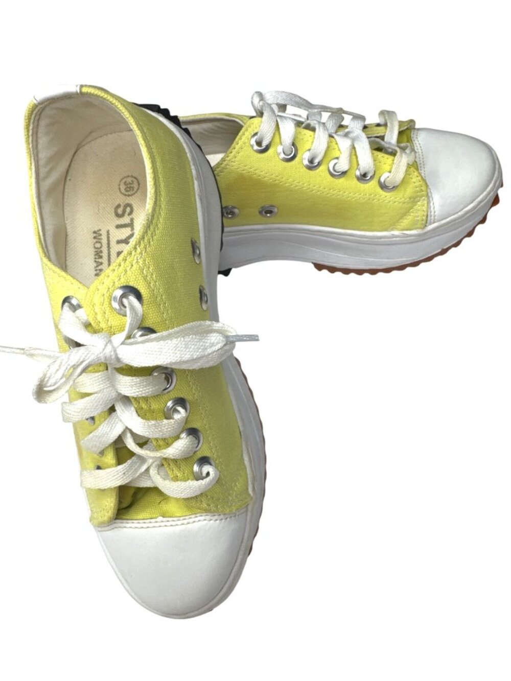 Stylus Womens Yellow & White Canvas Sneakers Size 36